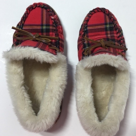 J. Crew Plaid Lodge Moccasins in Red 6 NWOB - Picture 3 of 8